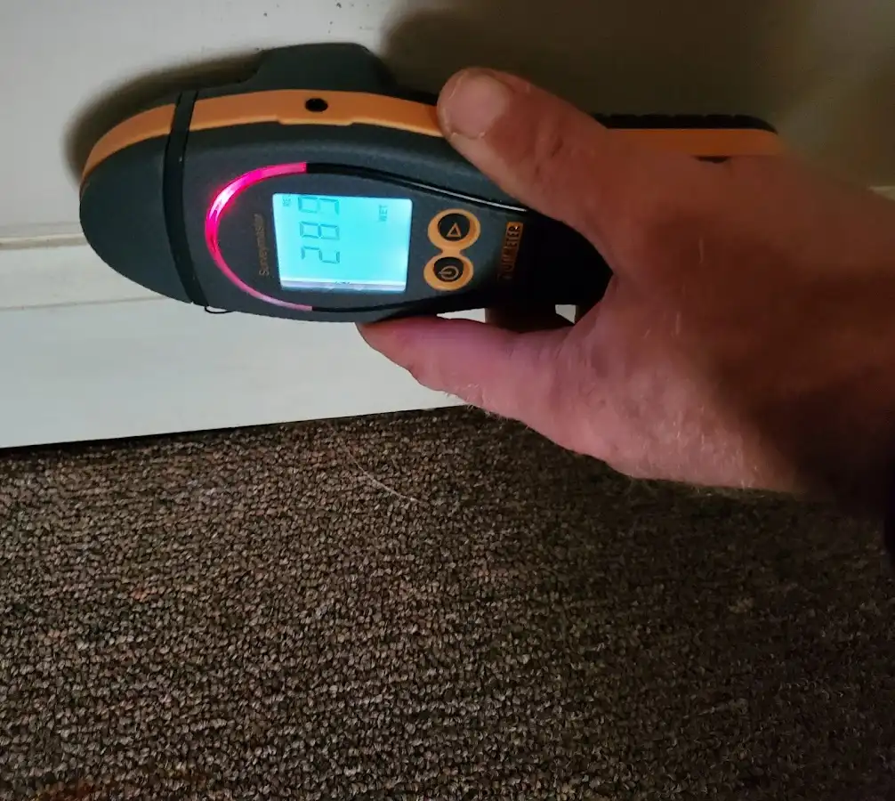 Moisture detection at baseboard during Burst Pipe Cleanup in Middleton